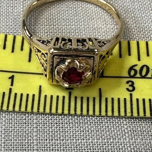 Vintage 14KGF Joseph Esposito Art Decor / Art Nouveau style Ring with Ruby - Picture 8 of 15